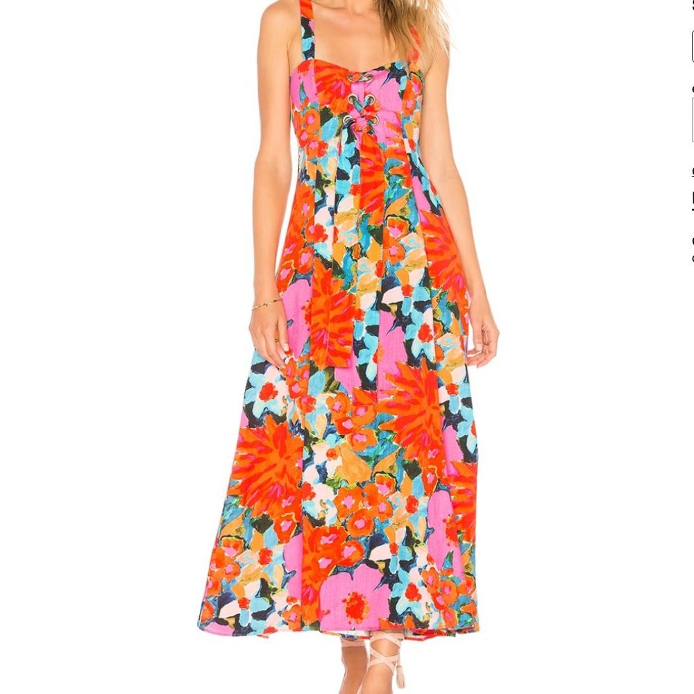 Mara Hoffman Mei Floral Lace Up Maxi Dress in Size 0 Small Sold Out $550 RRP!